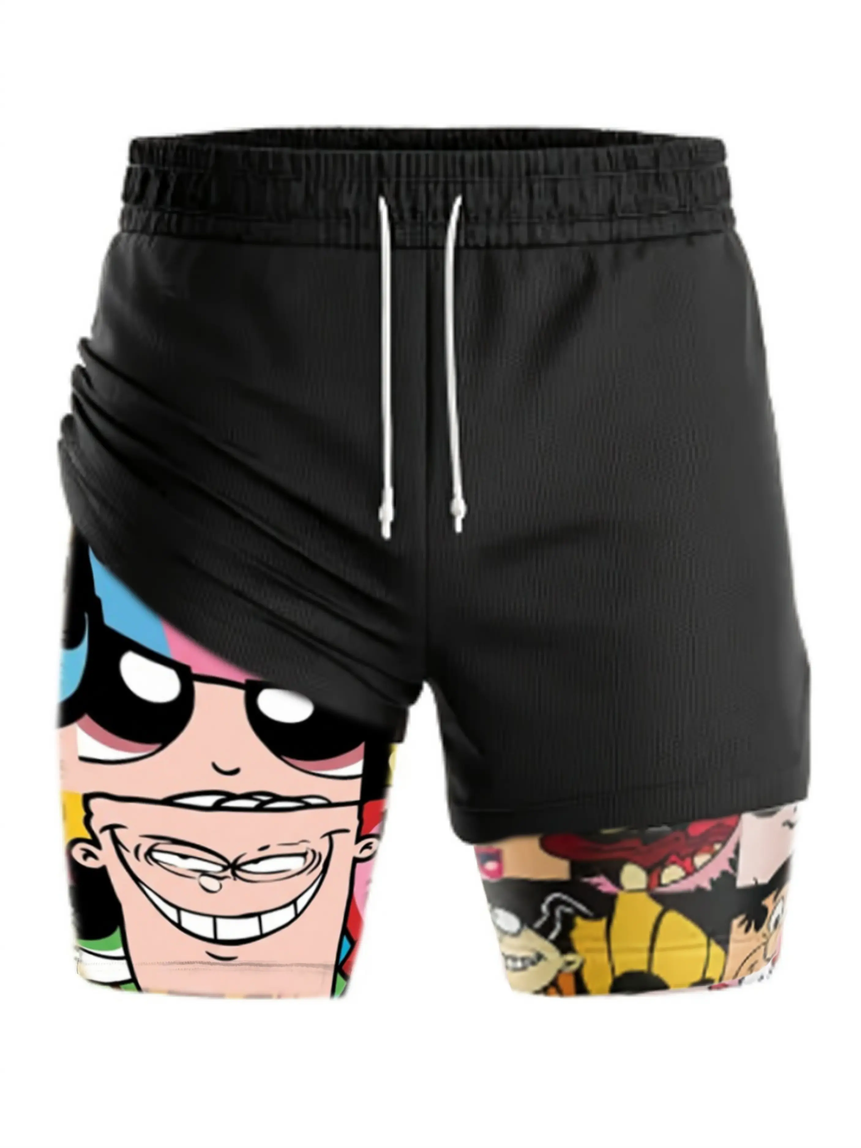 Men's Casual Athletic Shorts with 3D Anime Print, Double Layer Lightweight Design for Fitness Training and Summer Beach Jogging, Athletic Training Shorts, Beach Jogging Shorts
