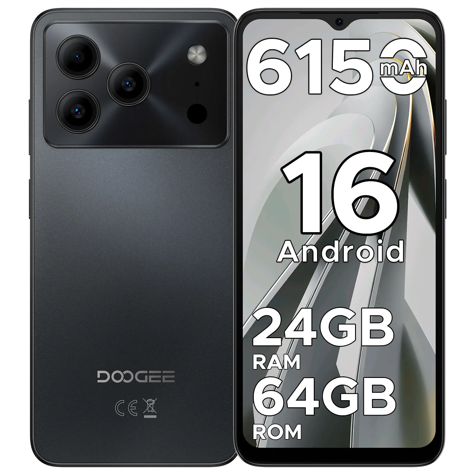 DOOGEE Note 56 Android 16 Phone Unlocked, 24GB+64GB, 6150mAh Battery, 6.56" HD+ 90Hz Display, 8.45mm Slim Body, Gemini AI & NFC