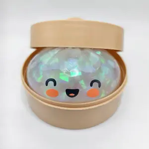Holographic Laser Glitter Dumpling Squishy Stress Relief Fidget Toy Blue Pink Silver Gray Slow Rising Soft Squishy ASMR Stress Relief Fidget Toy, TikTok Viral Cute Food Sensory Toy