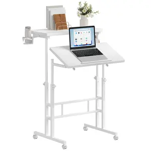 2-in-1 Standing Desk with Wheels, Adjustable Height Mobile Computer Desk, Two-Top Workstation for Home Office, Portable Laptop Table 16"x31.5" (27"-43.5" H)