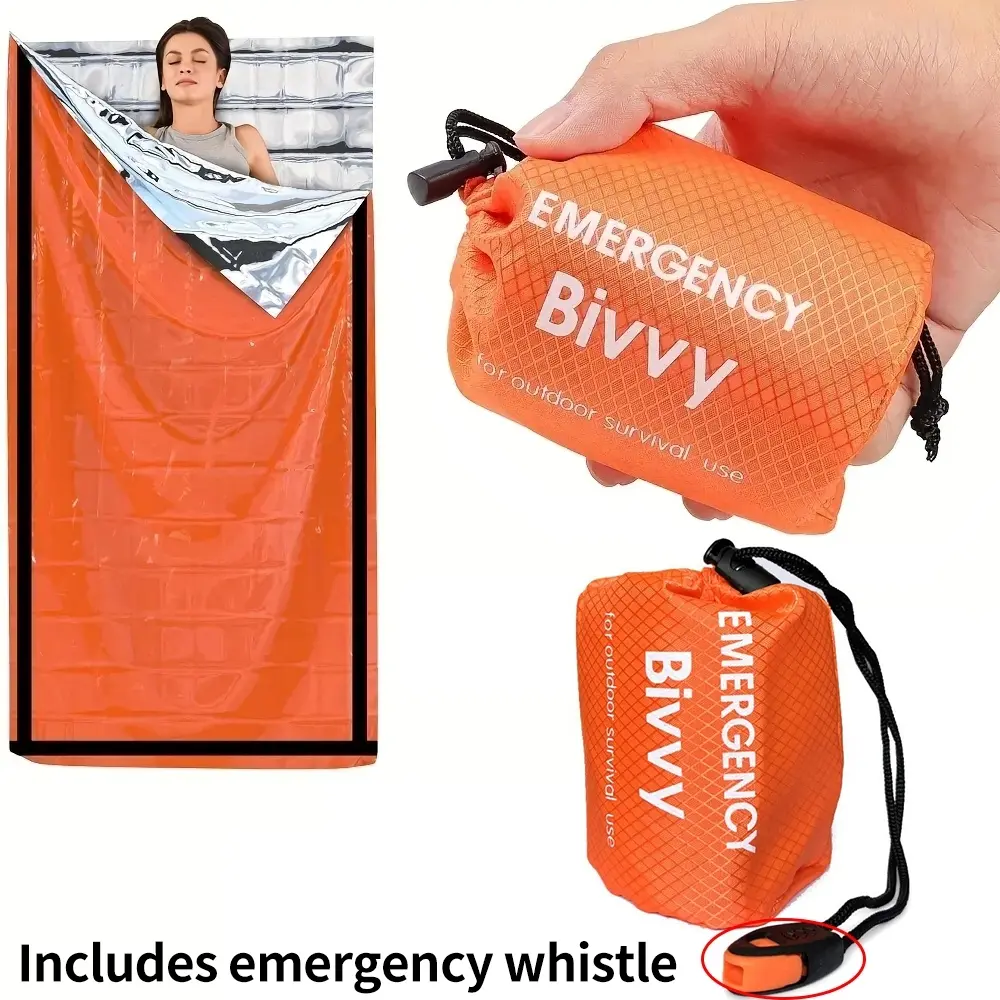 Emergency Sleeping Bag, Survival Shelter, Polyester Film Thermal Emergency Blanket, Lightweight Portable Tent, Camping Gear, Survival Gear And Supplies, Hiking, Outdoor Activities