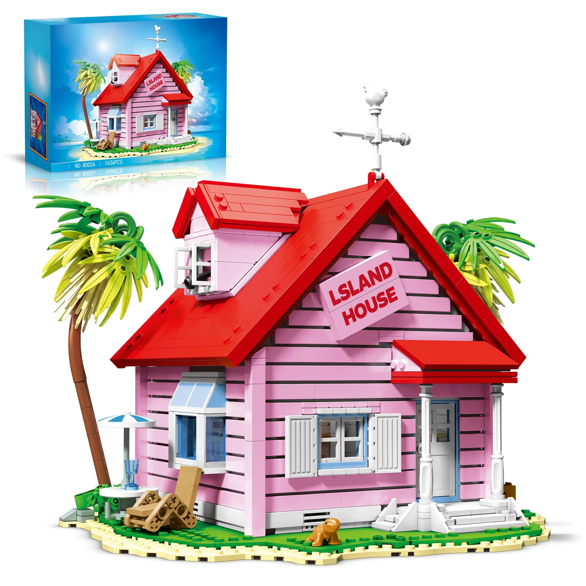 Retro Island Cottage Building Blocks Set with Palm Trees & Ocean Scenery, Perfect Summer & Christmas Toys and Gifts for Anime Fans and Collectors (1434 pcs)