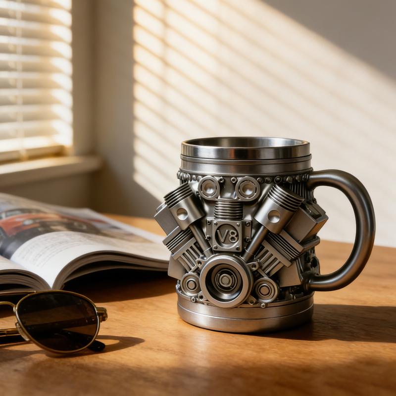 Personalized Stainless Steel Mug - V8/V6 Engine Design, 10oz Handcrafted Durable & Stylish, Perfect for Car Enthusiasts,Coffee Cup,Birthday Present,Holiday Gift