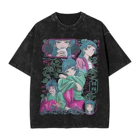 Men's Crew Neck Short-Sleeve Vintage Washed Cotton T-Shirt - Distressed, Casual, Fanciful Valentine Anime Printed Harajuku Top for Multiple Seasons
