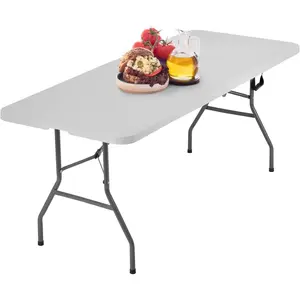 Outdoor Folding Camping Table Plastic Table Portable Square Height Dining Table Perfect for Picnics, Parties, Party and Camping, White