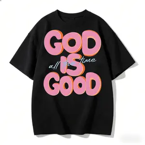 230G Washed Pure Cotton T - Shirt, Men'S Casual Fashion, With 'GOD IS GOOD All The Time' Words Print, Outdoor Sports T - Shirt | Loose Fit | Soft Knitted T - Shirt Streetwear Vintage graphic tee graphic tee festival gift TikTok Shop Offers