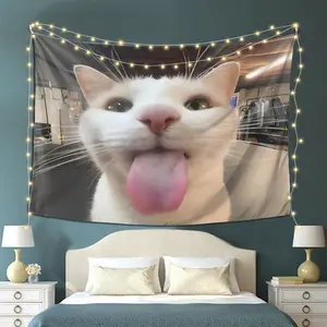 Tapestry  1pc Funny Kitten, Large Polyester Tapestry - Fresh Healing Home Corner Decor, Fashionable Texture Enhances Space Style, Suitable For Bedroom Dormitory, Living Room, Perfect Gift For Family And Boyfriend Or Friends,