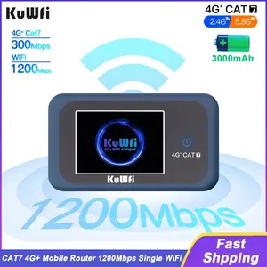 Kuwifi Cat7 4g Mobile Router Ac1200 Dual-Band WiFi Portable Internet Travel Modem, 3000mah Battery, Micro Sim Card Slot, Supports Up to 10 Users