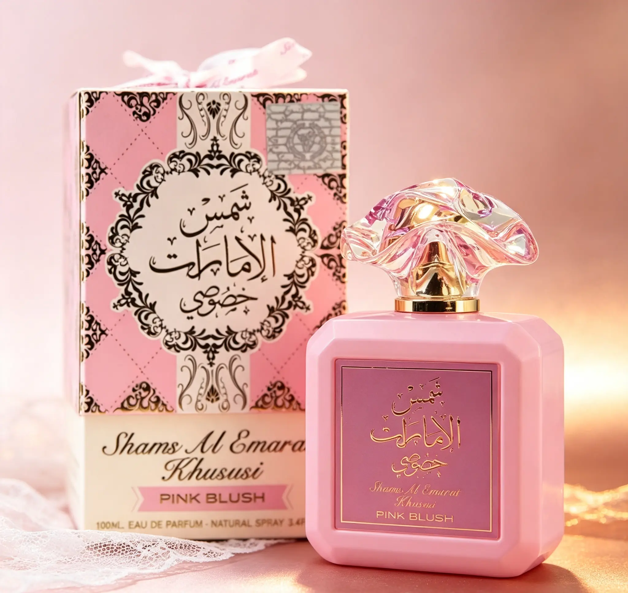 Ard al Zaafaran Pink Blush Shams Al Emarat Khususi Eau de Parfum for Women, Romantic Sweet Arabian Marshmallow Blush Fragrance, Captivating Scent in Elegant Pink Bottle, 100 ML / 3.4 FL. OZ
