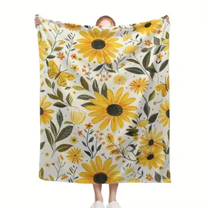 Vintage Sunflower Floral Blanket – Soft Cozy Throw for Couch, Bed, Bedroom Decor