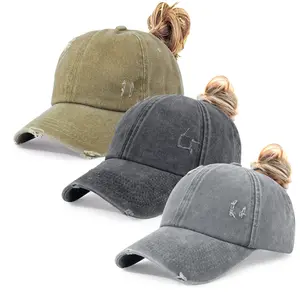 Distressed Ponytail Baseball Cap for Women - High Ponytail Cotton Dad Hat with Ponytail Hole - Perfect for Casual Outings & Outdoor Activities