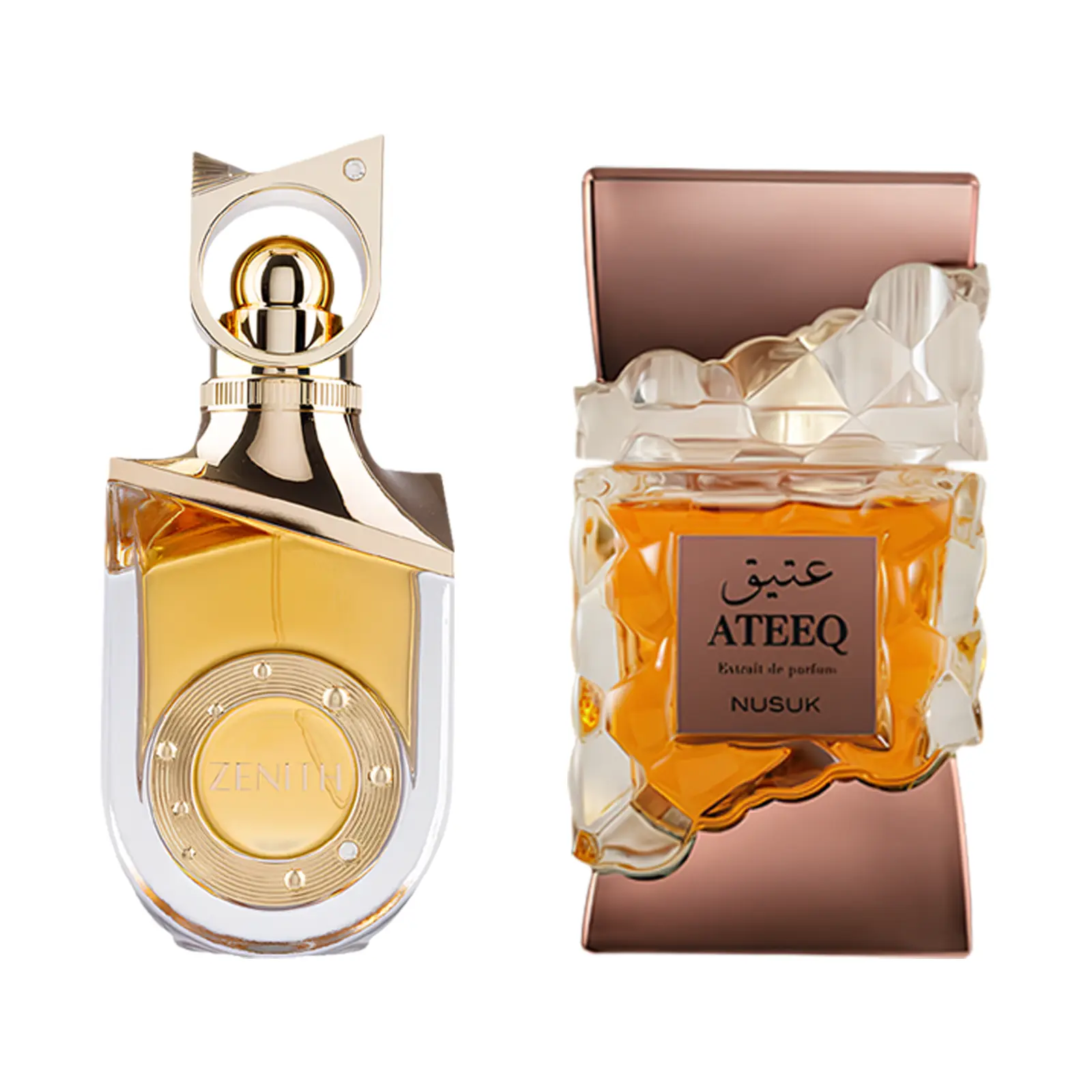 Amber-Kissed Vanilla Silk 2 Piece Bundle for Unisex (3.4 Ounce, Nusuk Ateeq Eau de Parfum Spray + 3.4 Ounce, Riiffs Zenith Extrait de Parfum Spray)