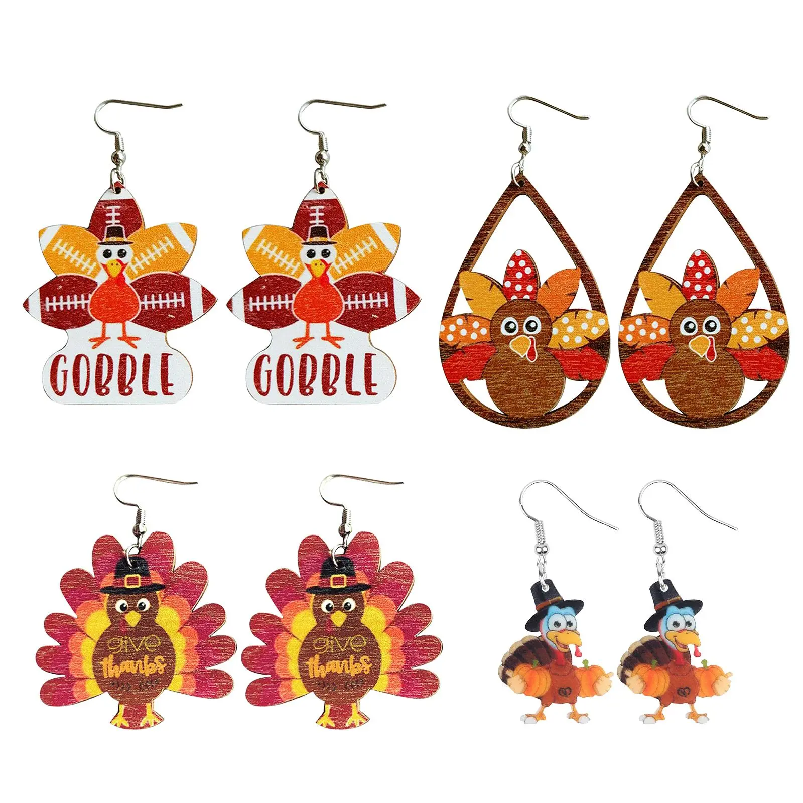 OIDEA Women's Festive Thanksgiving Earrings, 4 Pairs of Turkey, Pumpkin, Maple Leaf Fall Holiday Drop & Stud Earrings, Festive Earrings