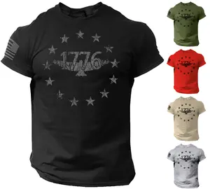 USA 1776 Distressed Men Patriotic T Shirt American Flag Casual Crewneck