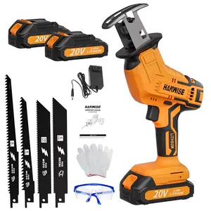 Battery-Operated Reciprocating Saw, Electric Saw with Charger And Battery, 20V Power Saws, Variable Speed from 0 to 3500 SPM, Tool-Free Blade Replacement, Includes 4 Blades for Cutting Wood, PVC, Metal Pipes, And Trees