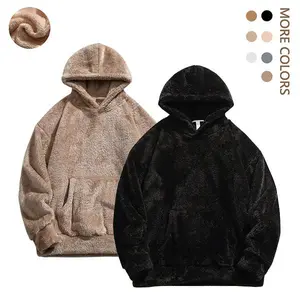 Unisex Winter Casual Loose Comfortable Polar Fleece Pullover Hoodie, Warm Coat with Hood, Solid Color Long Sleeve Plush Top, Autumn and Winter Outfit, Daily Home Wear