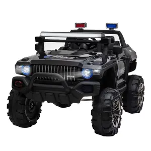 Big Size 53"L 2-Seater 12V Police Car Ride-on Truck with Remote Control and Siren, Battery-Operated Electric Car for Kids with Suspension, MP3 Player, Lights, Music, Horn, Black