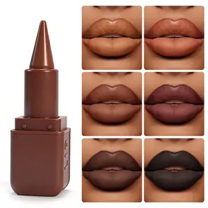 2-in-1 Dark Brown Chocolate Matte Lip Liner & Lipstick Waterproof Long Lasting Non-Stick Cup High Pigmented Velvety Matte Lip Makeup, Smudge Proof Full Coverage Dark Tone Lip, Ideal for Daily Wear Music Festival Party Women's gifts, Lipliner