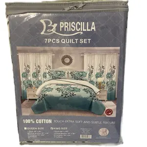 Priscilla 7-Piece Quilt Set - 100% Cotton, Extra Soft & Subtle Texture, Queen/King Size Bedding Set