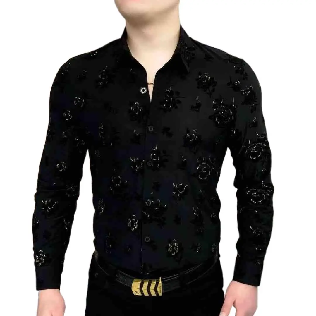 New Autumn Casual Shirt Korean Version Black Gold Rose Long Sleeve Fashion High-end Print Trendy Slim Fit Men's Stylish red armchair design - TikTok Shop New Autumn Casual Shirt Korean Version Black Gold Rose Long Sleeve Fashion High-end Print Trendy Slim Fit Men's Stylish red armchair design - TikTok Shop