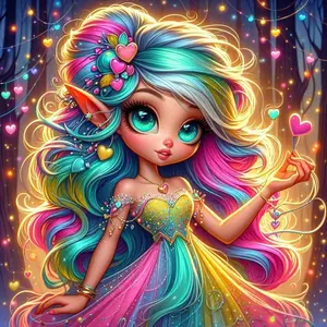 5D DIY Handmade Diamond Painting Kit, Full Round Drill Art Set, Mosaic Craft for Home Decor, Gift Idea, Artwork, Animation Theme, Rainbow Fairy Princess Design