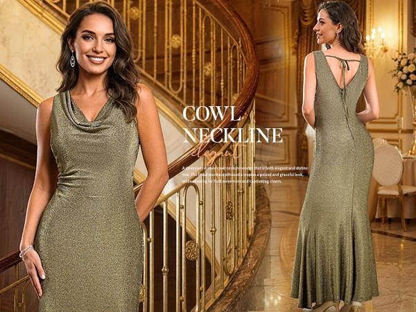 Women's Formal Dresses for Wedding Guest,Cowl Neck Bodycon Dress,Mermaid Evening Gowns Cocktail Dresses for Women LQ299