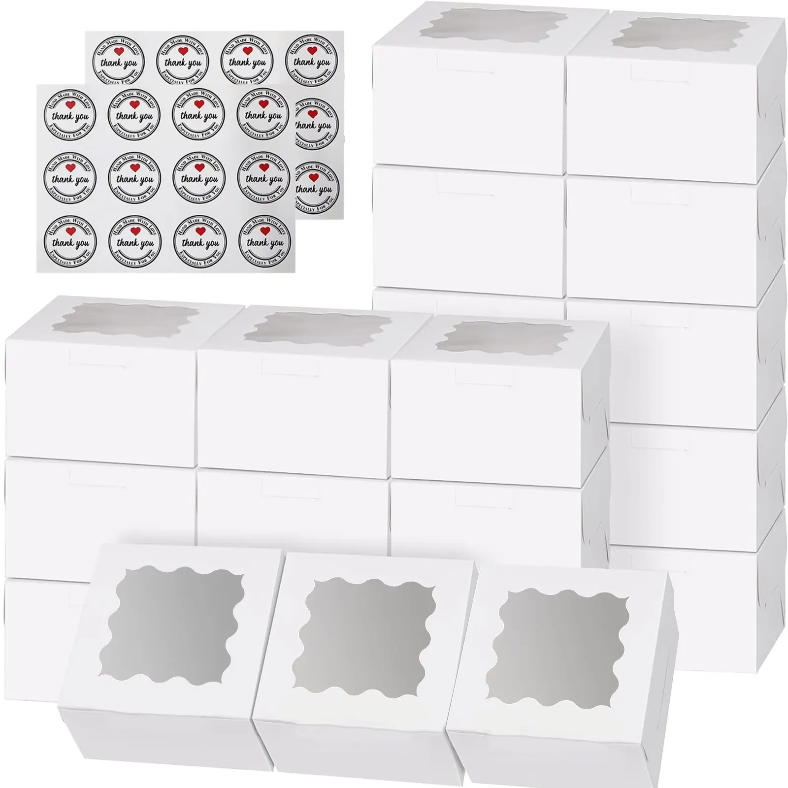 Boxes with Window,  Auto Pop-up Chocolate Covered Strawberry Boxes White Bakery Boxes for Cookies, Treats, Pastry, Breakable Heart, Donuts, Muffins, Dessert Baking Accessories