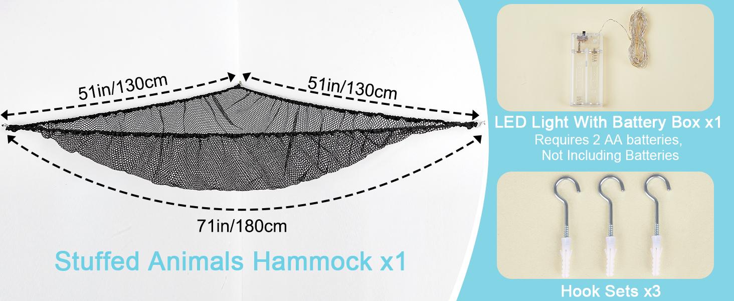 Castle Stuffed Animals Net or Hammock Kids Toy Storage Organizer with LED Light Hanging Corner Stuffed Animals Holder Kids Girls Room Decor,Black,Large (Pack of 1) Castle Stuffed Animals Net or Hammock Kids Toy Storage Organizer with LED Light Hanging Corner Stuffed Animals Holder Kids Girls Room Decor,Black,Large (Pack of 1)