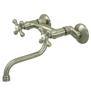 Kingston Brass KS216SN Adjustable Center Wall Mount Lavatory Faucet - Satin Nickel, Bathroom Faucet, 8 In, Curved Spout