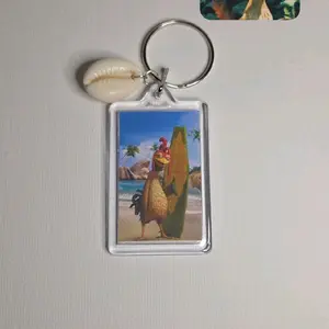 Chicken Joe Keychain with Beach Scene and Surfboard Design for Everyday Use