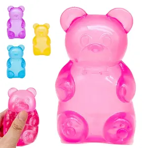 Sugar Bead Filled Ultra Soft Bear Stress Ball, 3.5 Inch High Density Slow Bounce Sensory Toy, Gel Texture Touch Stimulation, Decompression Squeeze