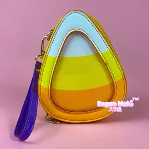 Sugar Meku Candy Corn Ita Coin Purse - Colorful Design with Purple Strap & Gold Zipper Closure
