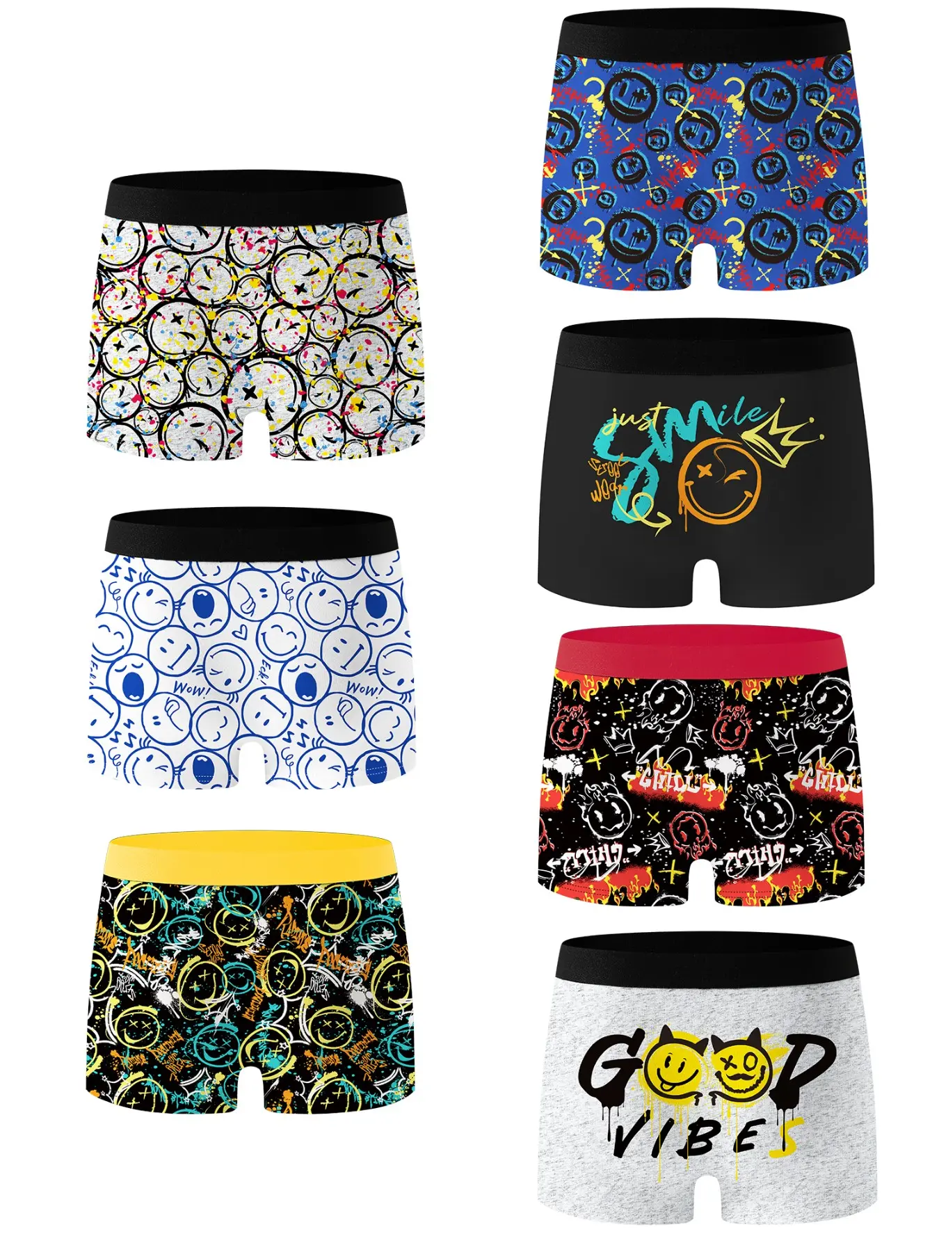 7-Pack Boys' Briefs Set, Printed Comfortable Soft Cute Student Underwear, Casual Youth Underwear, Outdoor Sports Boxer Shorts, Home Wear