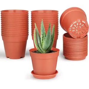 4 inch Small  Pots, 28 Pack Plastic Planters with Drainage Holes and Saucers  , , Seed Starting Pots, Terracotta
