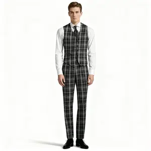 Men’s Plaid Suit Vest & Pants Set | Slim Fit Black-White Checkered Formal Outfit | Trendy Wear for Wedding, Date Night & Office Events bedazzled  suit business jacket luxury  suits Plaid Prom Suit Set men 2 piece sets slim
