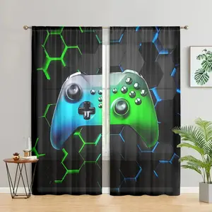 Game Controller Pattern Curtain, 2 Counts/set Gamepad Pattern Door Curtain, Privacy Grommet Curtains, Home Decor for Gaming Enthusiasts' Bedroom, Living Room, Study Room, Bathroom, Kitchen