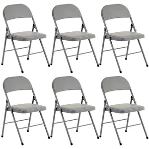 6 Pack Gray Folding Chairs with PU Padded Seats and Back for Home and Office, Commercial Padded Folding Chairs with Steel Frame for Wedding Party Indoor Outdoor Events, 330lb Capacity
