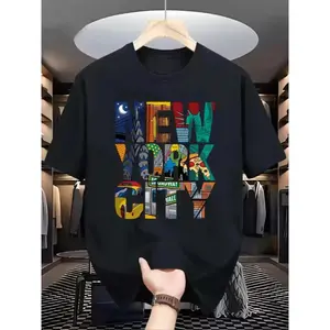 Men's Summer Casual Loose Fit Plus Size New York City Print T-Shirt Letter Pattern Comfortable Round Neck Short Sleeve Tee All Seasons Streetwear Top