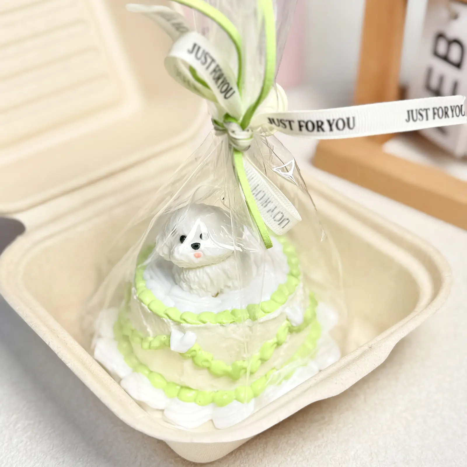 【Buy 3 Get 1 Free】Puppy Cake with Grass Cream Squishy Toys, Food-Grade Silicone Slow Rising Handmade Non-Toxic Soft Squeeze Sensory Toys with Thick Creamy Slime Texture for Stress Relief