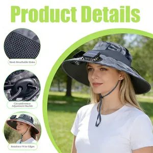 4Pcs Outdoor Wide Brim Sun Hat with 2 Solar Fan Sun Bucket Hat for Men Women UPF 50+ Bucket Fishing & Beach Hat with Fan Built in