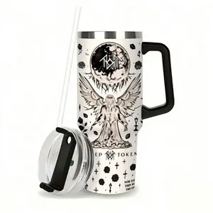 1pc 40oz Sleep Token Insulated Tumbler with Handle and Straw, Gothic Angel Moon Art Stainless Steel Travel Mug, Vacuum Water Bottle Keeps Drinks Cold Hot for Hours, Large Capacity Car Coffee Cup Gift, Thermos Cup Mug Portable
