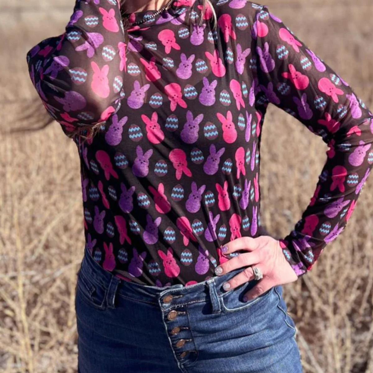 Znacicc Trendy Women's Classic Checkered Pattern Mesh Mock Neck Comfortable Winteroutfit Long Sleeve Top - Lightweight for Daily & Casual Wear