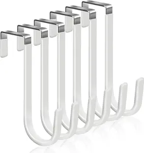 6 Pack Over The Door Hooks, Door Hangers Hooks, Soft Rubber Surface Prevents Scratches, White Door Hooks for Bathroom, Living Room, Kitchen Hanging Clothes, Towels, Shoe Bag, Hats