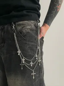 Fashion Hip Hop Punk Cross Waist Chain, Men's Unique Charm Body Chain for Pants Decoration, Trendy Accessories for Stylish