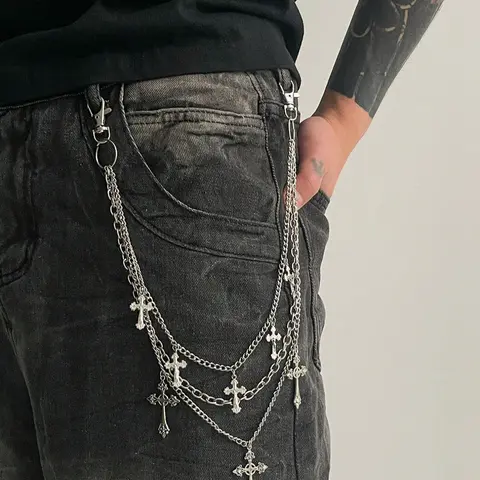 Fashion Hip Hop Punk Cross Waist Chain, Men's Unique Charm Body Chain Accessory for Pants Decoration, Trendy Accessories for Stylish