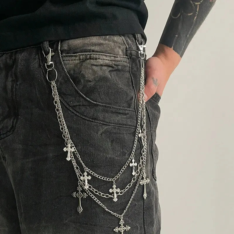 Fashion Hip Hop Punk Cross Waist Chain, Men's Unique Charm Body Chain Accessory for Pants Decoration, Trendy Accessories for Stylish