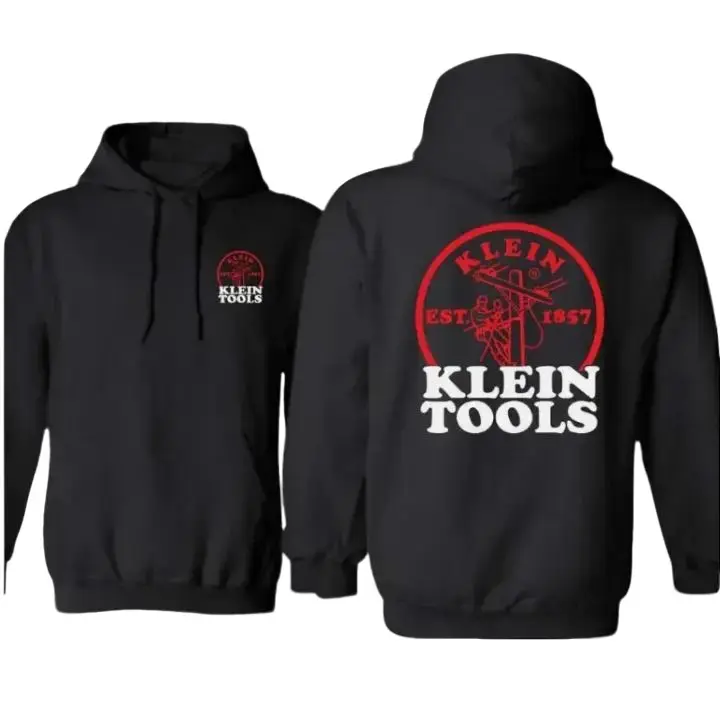 Klein Tools Hoodie, Red Circle Logo Workwear Hoodie for Electricians, Lineman Utility Pole Graphic, Perfect Gift for Electricians and Tradesmen, Men's Cotton shirt