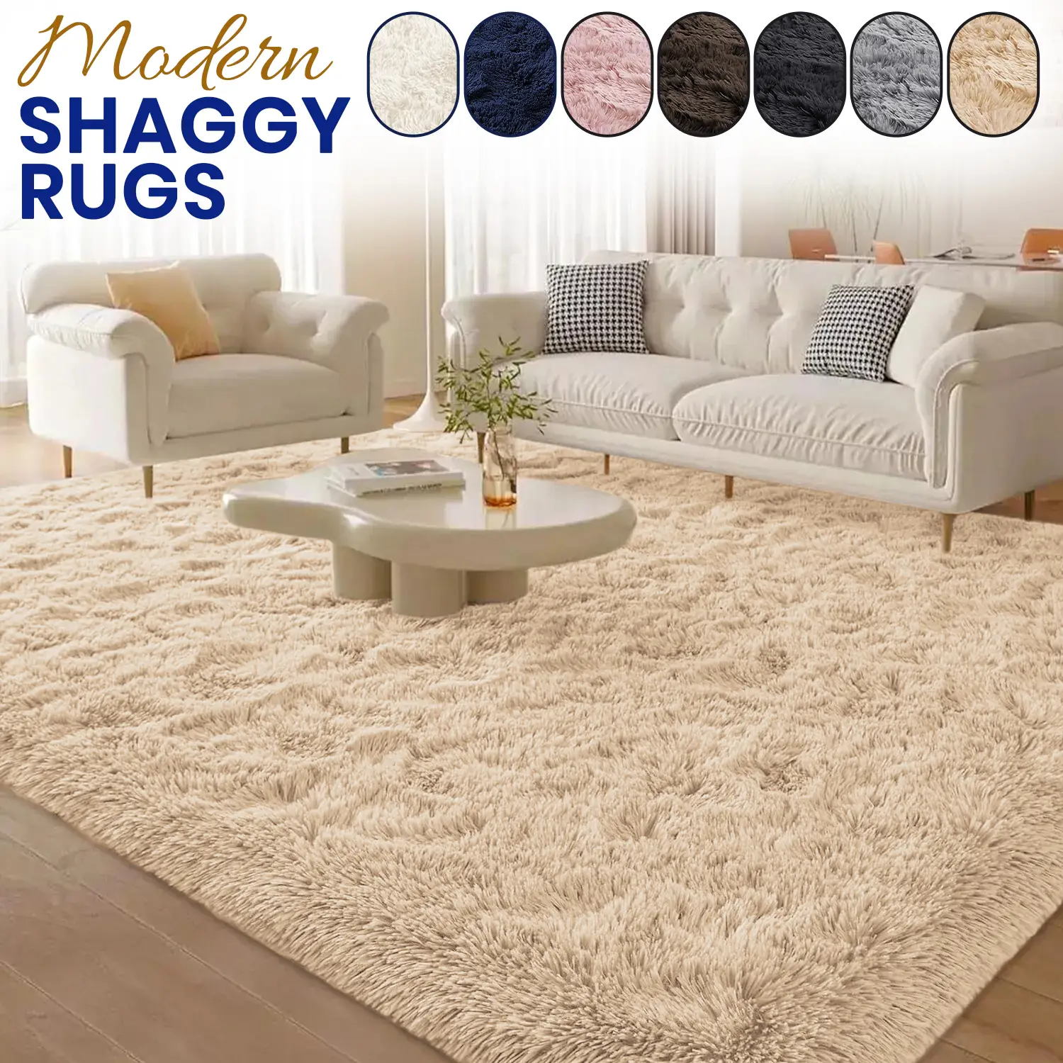 Imperial Homeware Modern Shaggy Rug for Living Room - Soft Fluffy Bedside Rug Floor Carpet Soft Aesthetic Nursery Home Decor Bedroom Rug