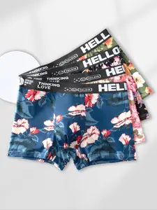 12PCS/4PCS Men's Floral Print Contrast Letter Tape Boxer Brief, Casual Comfy Breathable Underwear for Daily Wear, Mens Underwear for All Seasons, Boxer Briefs Set