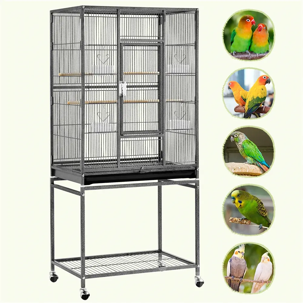 Yaheetech 54″H Mobile Parrot Cage with Stand for Conures, Parakeets, Cockatiels, Large Pet Cage with Detachable Rolling Stand